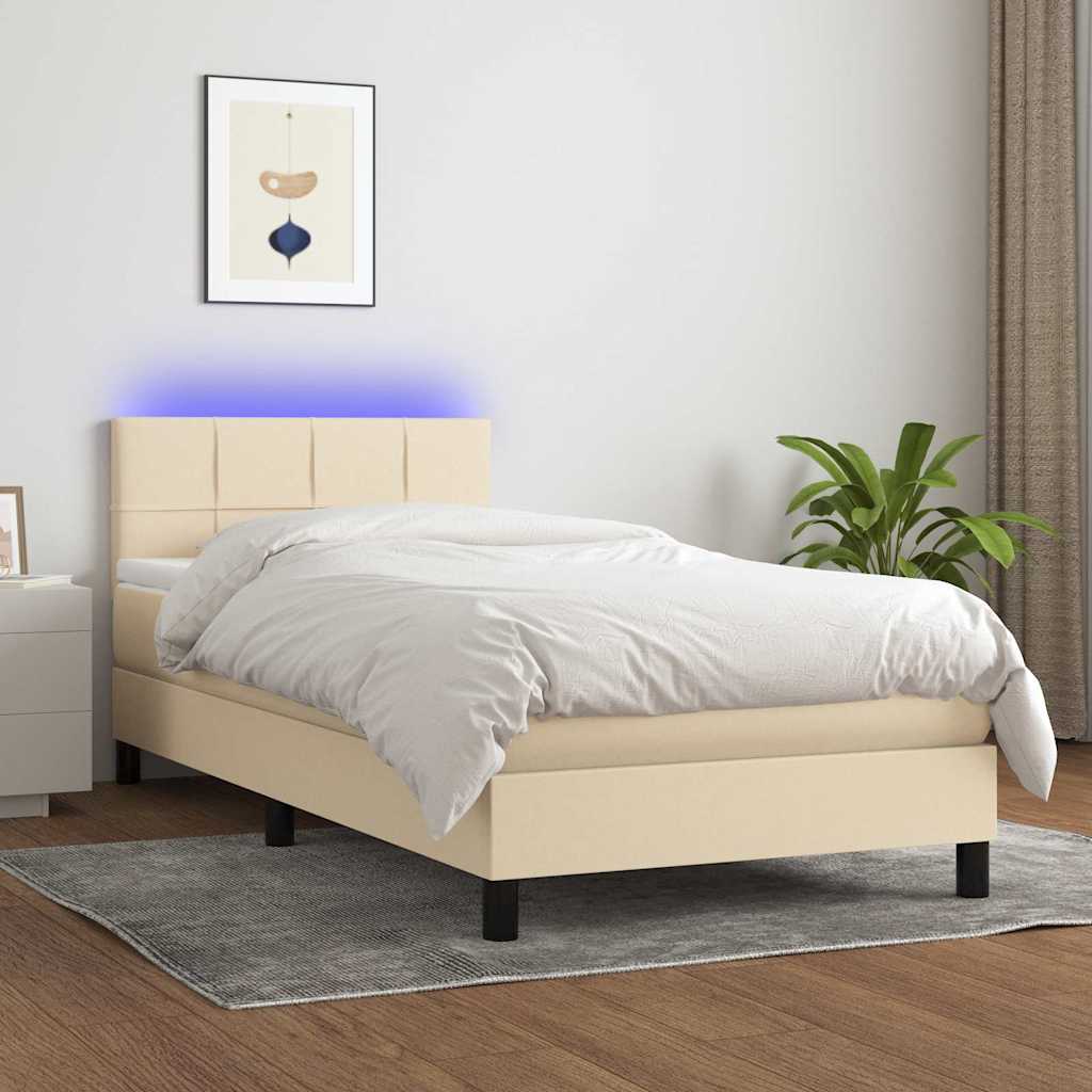 Boxspringbett mit Matratze & LED Creme 100x200 cm Stoff