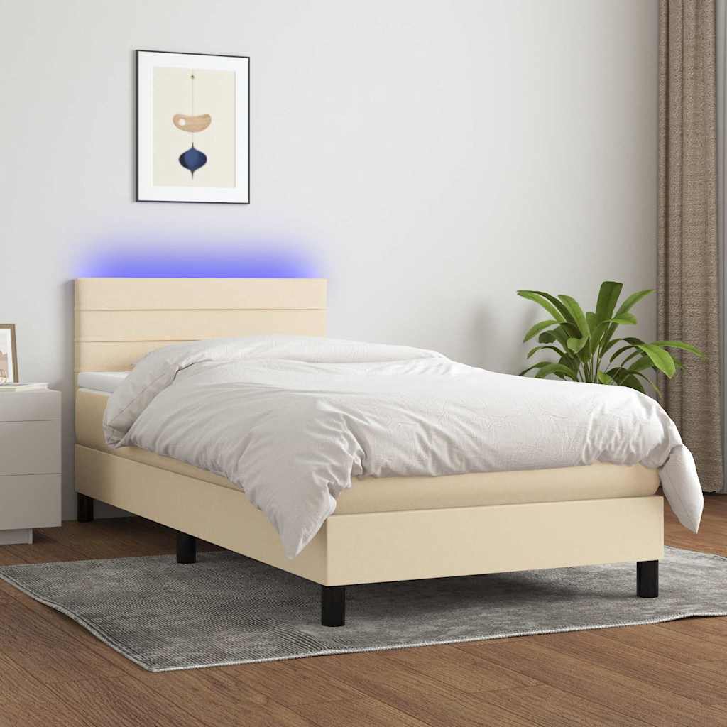Boxspringbett mit Matratze & LED Creme 90x190 cm Stoff