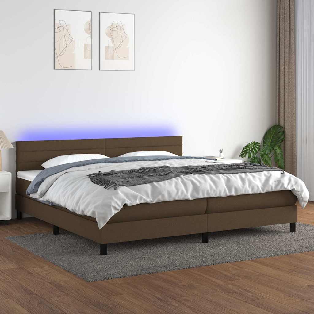 Boxspringbett mit Matratze & LED Dunkelbraun 200x200 cm Stoff