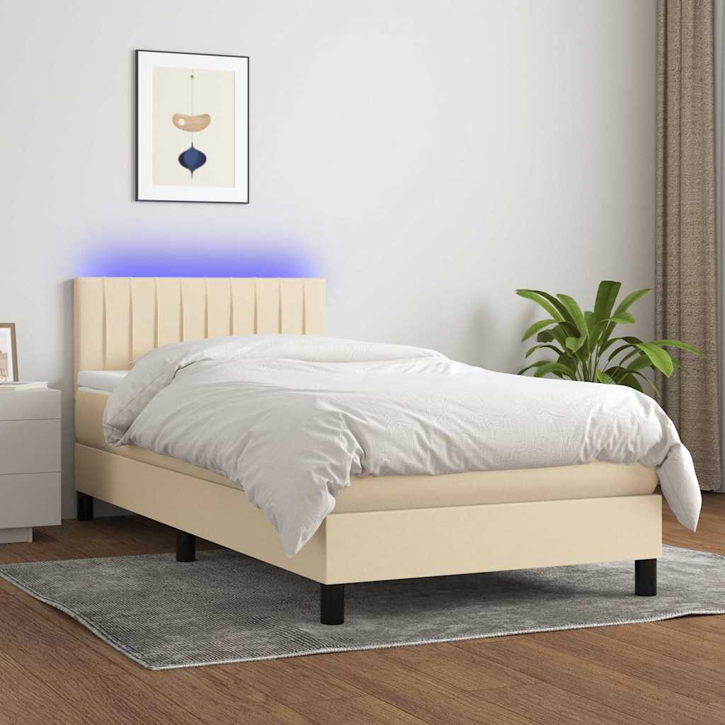 Boxspringbett mit Matratze & LED Creme 80x200 cm Stoff