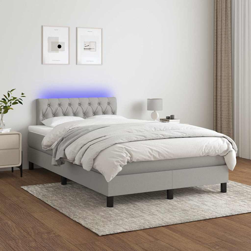 Boxspringbett mit Matratze & LED Hellgrau 120x200 cm Stoff