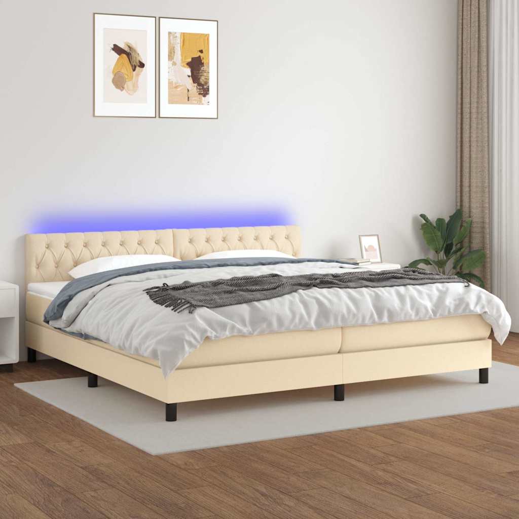 Boxspringbett mit Matratze & LED Creme 200x200 cm Stoff