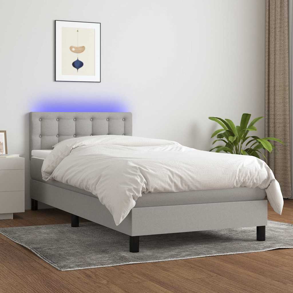 Boxspringbett mit Matratze & LED Hellgrau 90x190 cm Stoff