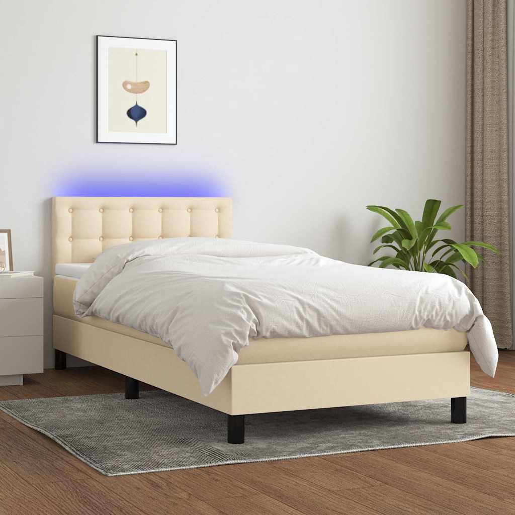 Boxspringbett mit Matratze & LED Creme 90x200 cm Stoff