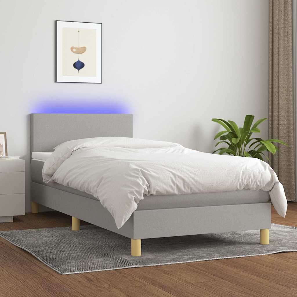 Boxspringbett mit Matratze & LED Hellgrau 90x190 cm Stoff