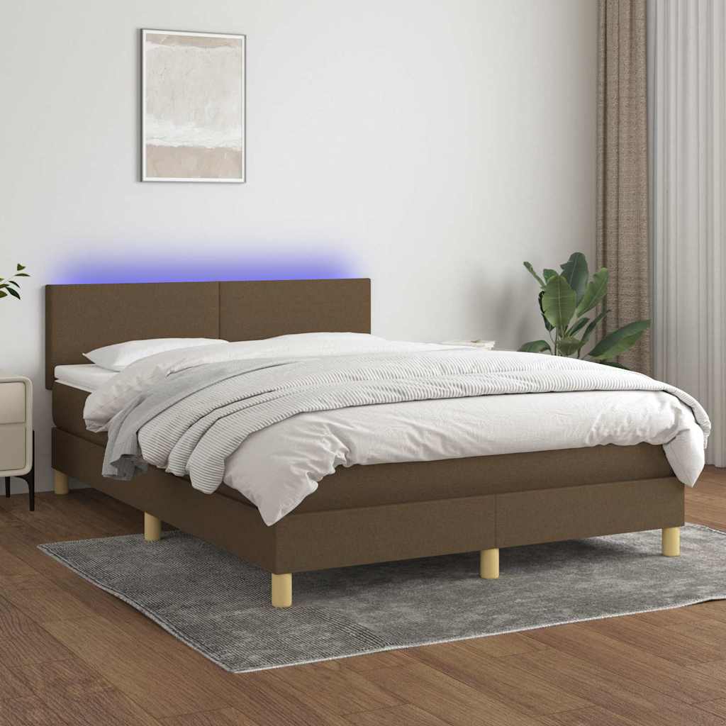 Boxspringbett mit Matratze & LED Dunkelbraun 140x190 cm Stoff