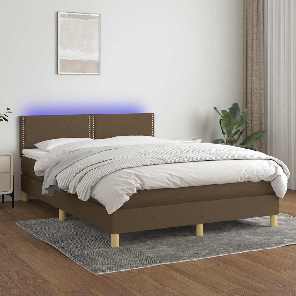 Boxspringbett mit Matratze & LED Dunkelbraun 140x190 cm Stoff