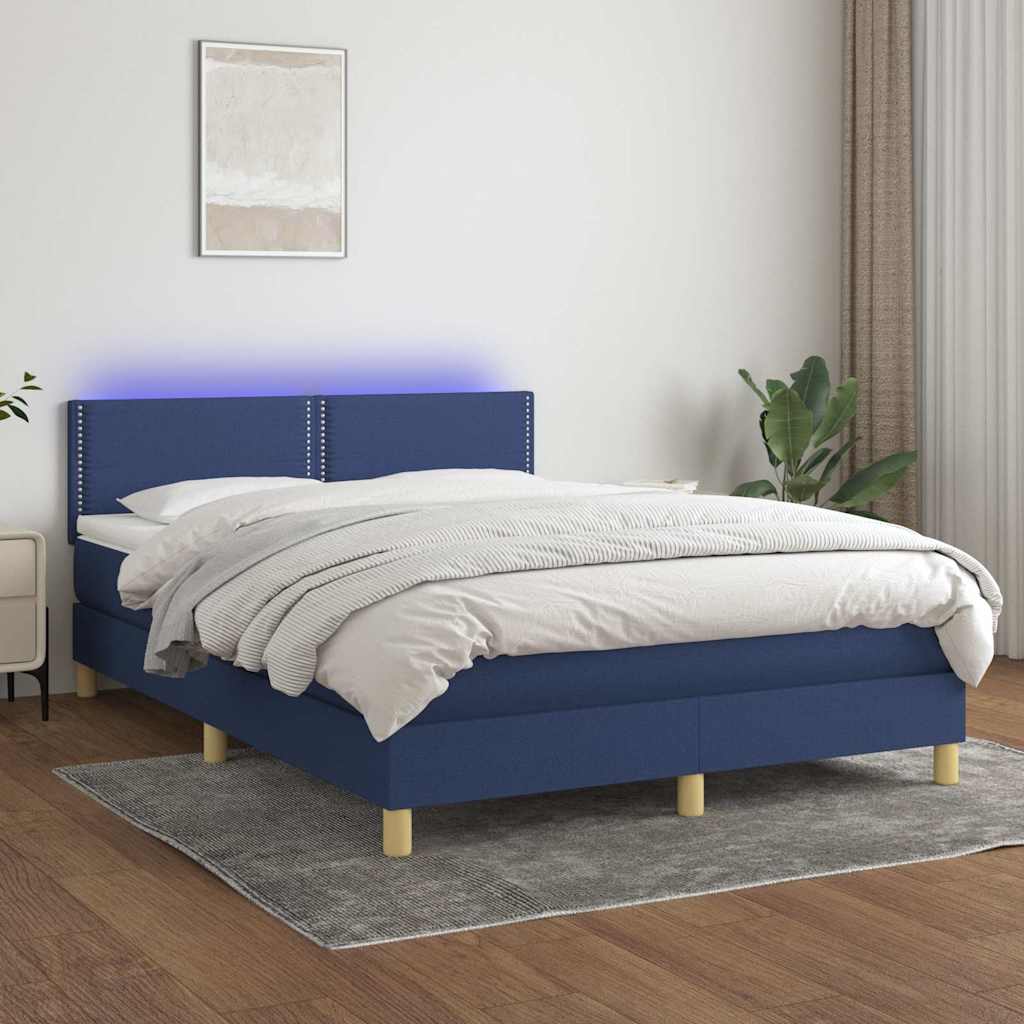 Boxspringbett mit Matratze & LED Blau 140x200 cm Stoff