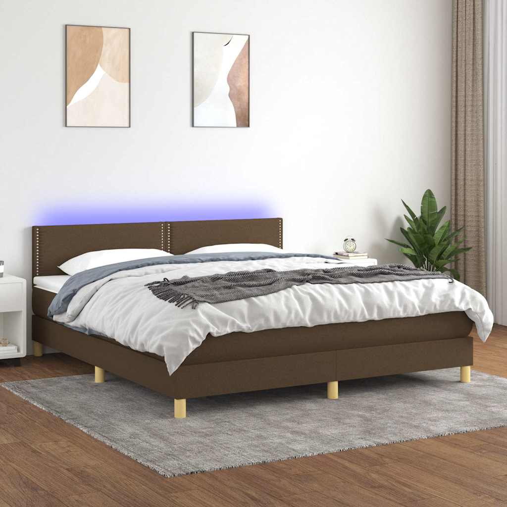 Boxspringbett mit Matratze & LED Dunkelbraun 180x200 cm Stoff