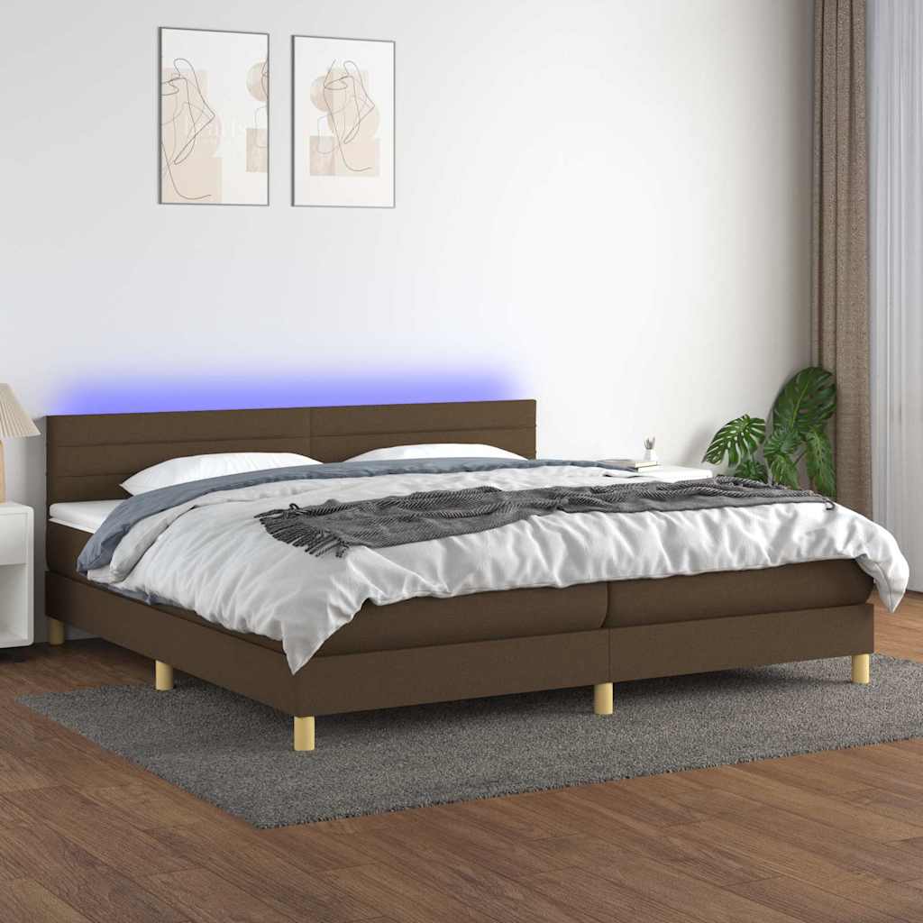 Boxspringbett mit Matratze & LED Dunkelbraun 200x200 cm Stoff