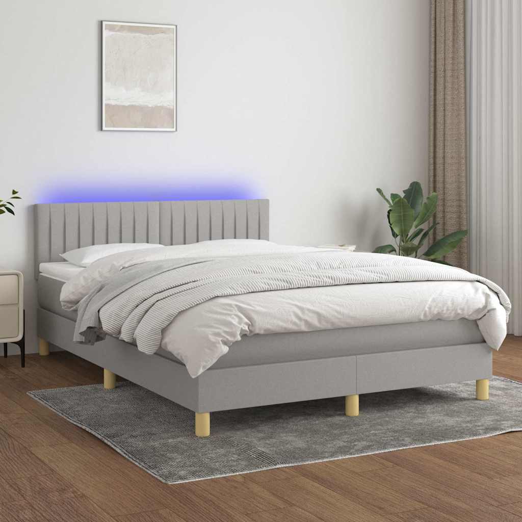 Boxspringbett mit Matratze & LED Hellgrau 140x190 cm Stoff