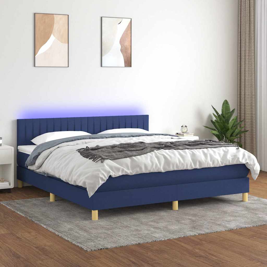 Boxspringbett mit Matratze & LED Blau 160x200 cm Stoff