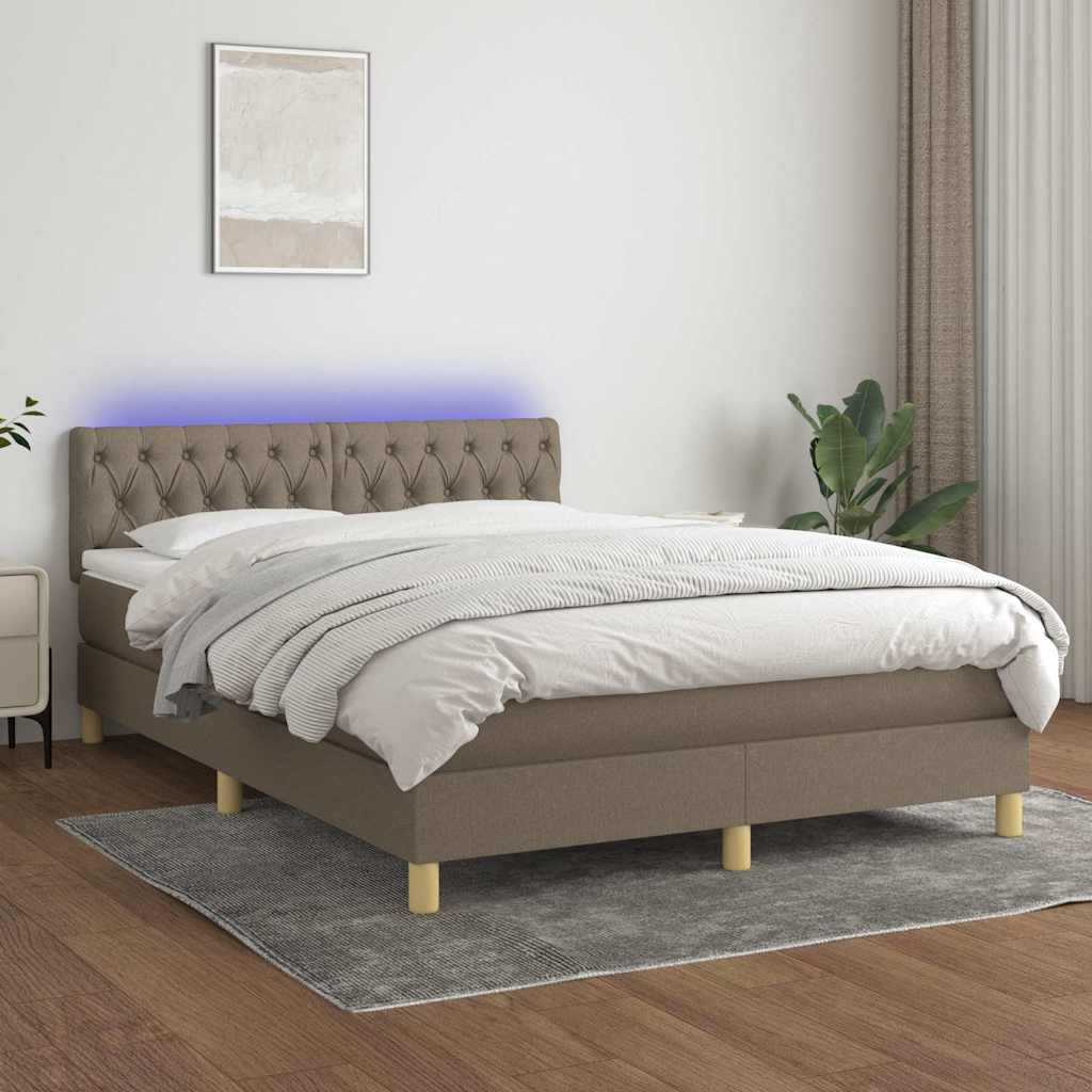 Boxspringbett mit Matratze & LED Taupe 140x190 cm Stoff