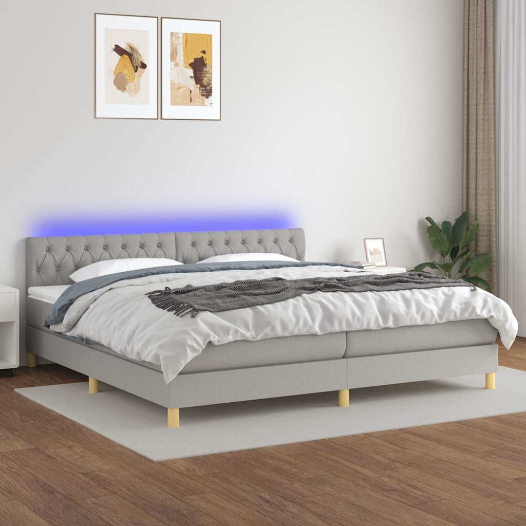 Boxspringbett mit Matratze & LED Hellgrau 200x200 cm Stoff