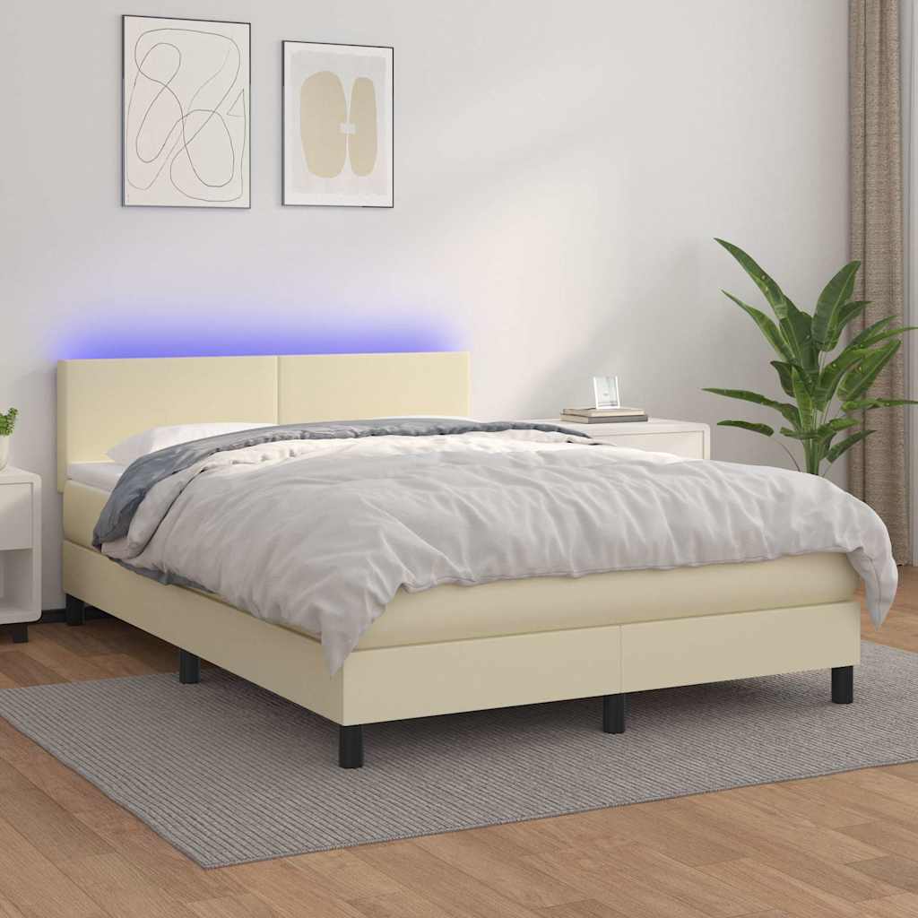 Boxspringbett mit Matratze & LED Creme 140x190 cm Kunstleder