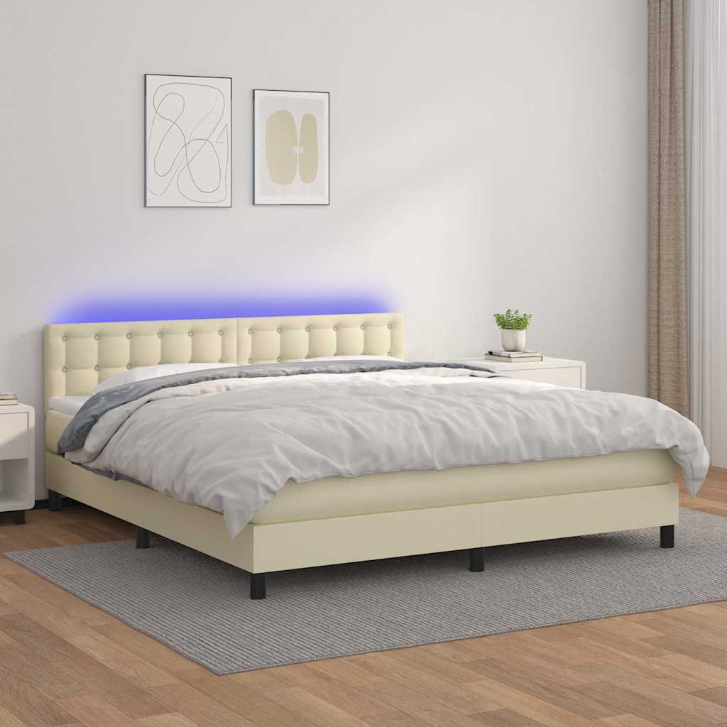 Boxspringbett mit Matratze & LED Creme 160x200 cm Kunstleder
