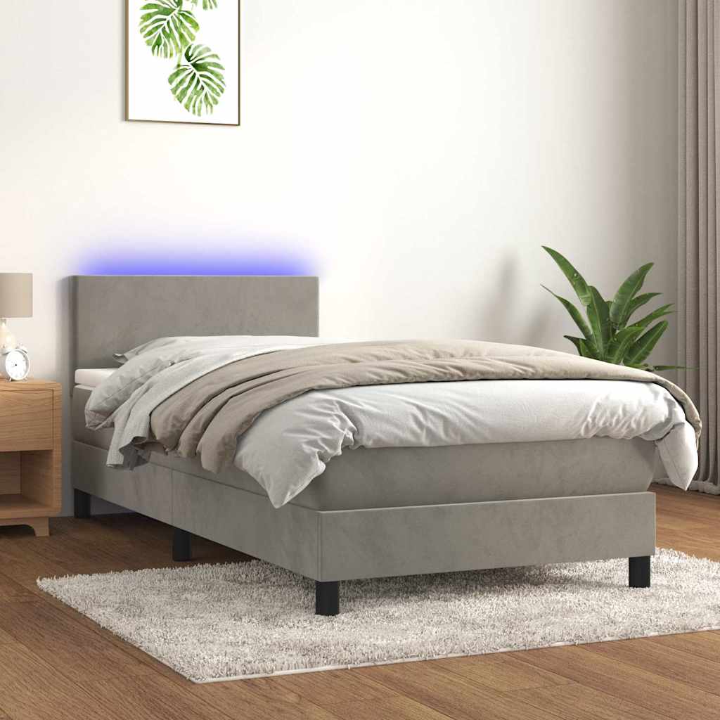 Boxspringbett mit Matratze & LED Hellgrau 100x200 cm Samt
