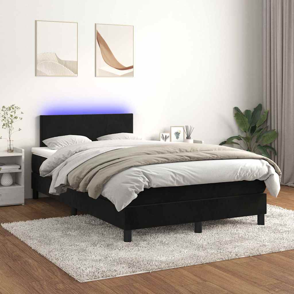 Boxspringbett mit Matratze & LED Schwarz 120x200 cm Samt