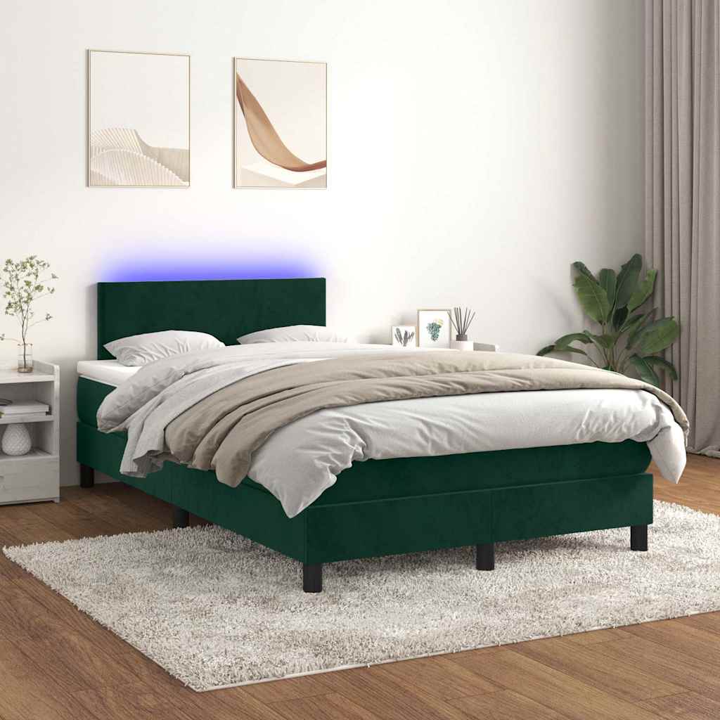 Boxspringbett mit Matratze & LED Dunkelgrün 120x200 cm Samt