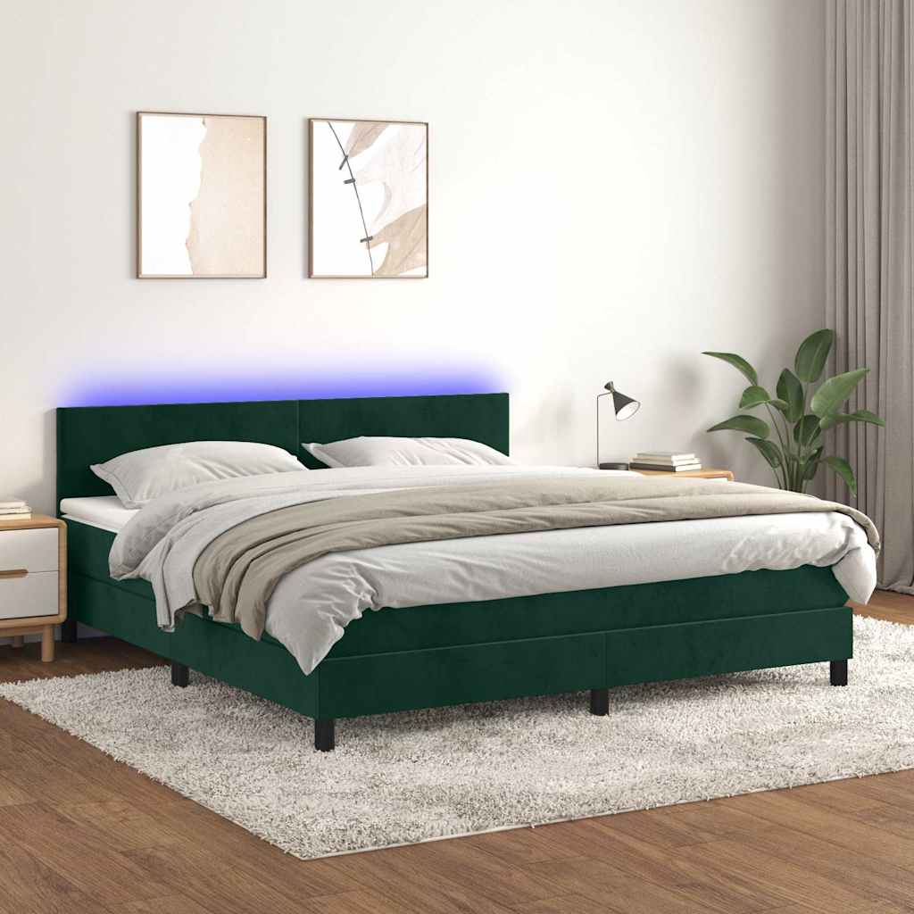 Boxspringbett mit Matratze & LED Dunkelgrün 160x200 cm Samt