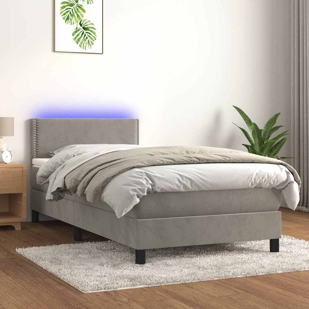 Boxspringbett mit Matratze & LED Hellgrau 80x200 cm Samt