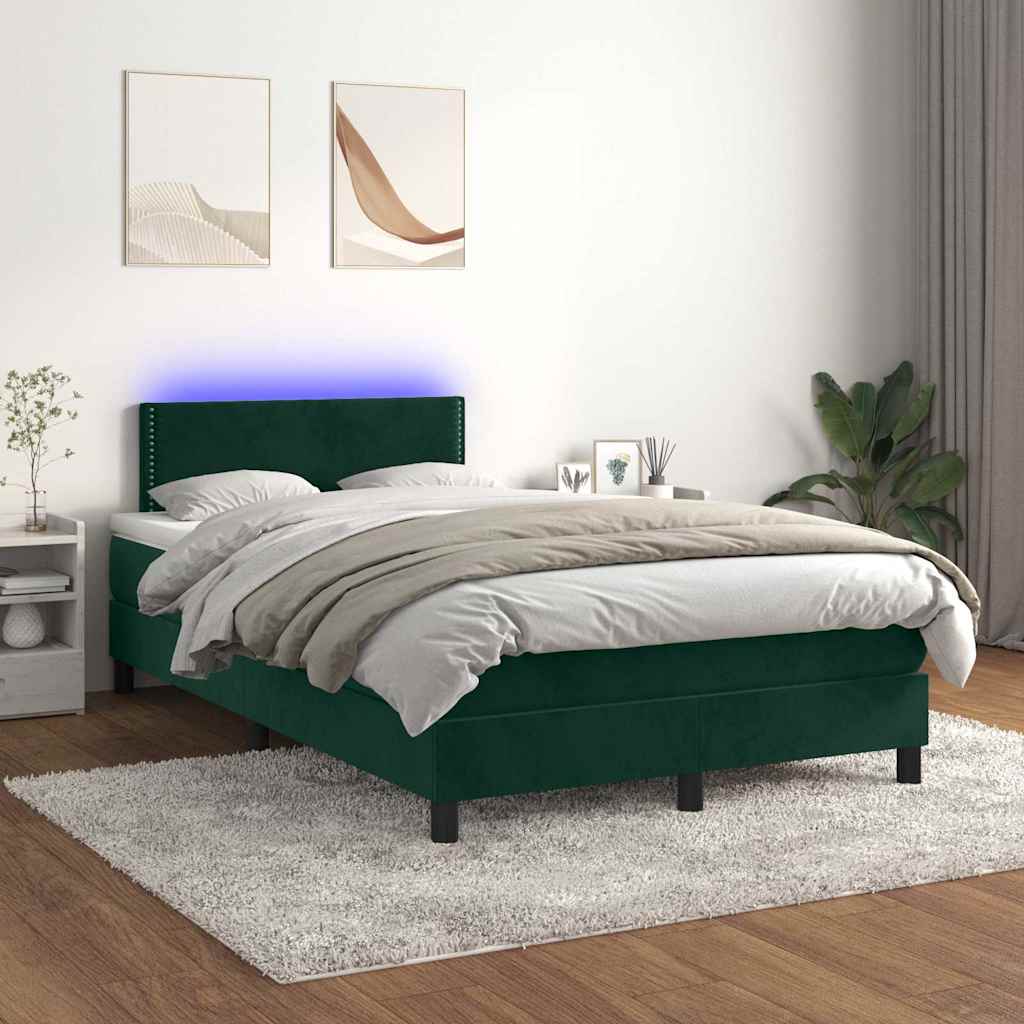 Boxspringbett mit Matratze & LED Dunkelgrün 120x200 cm Samt
