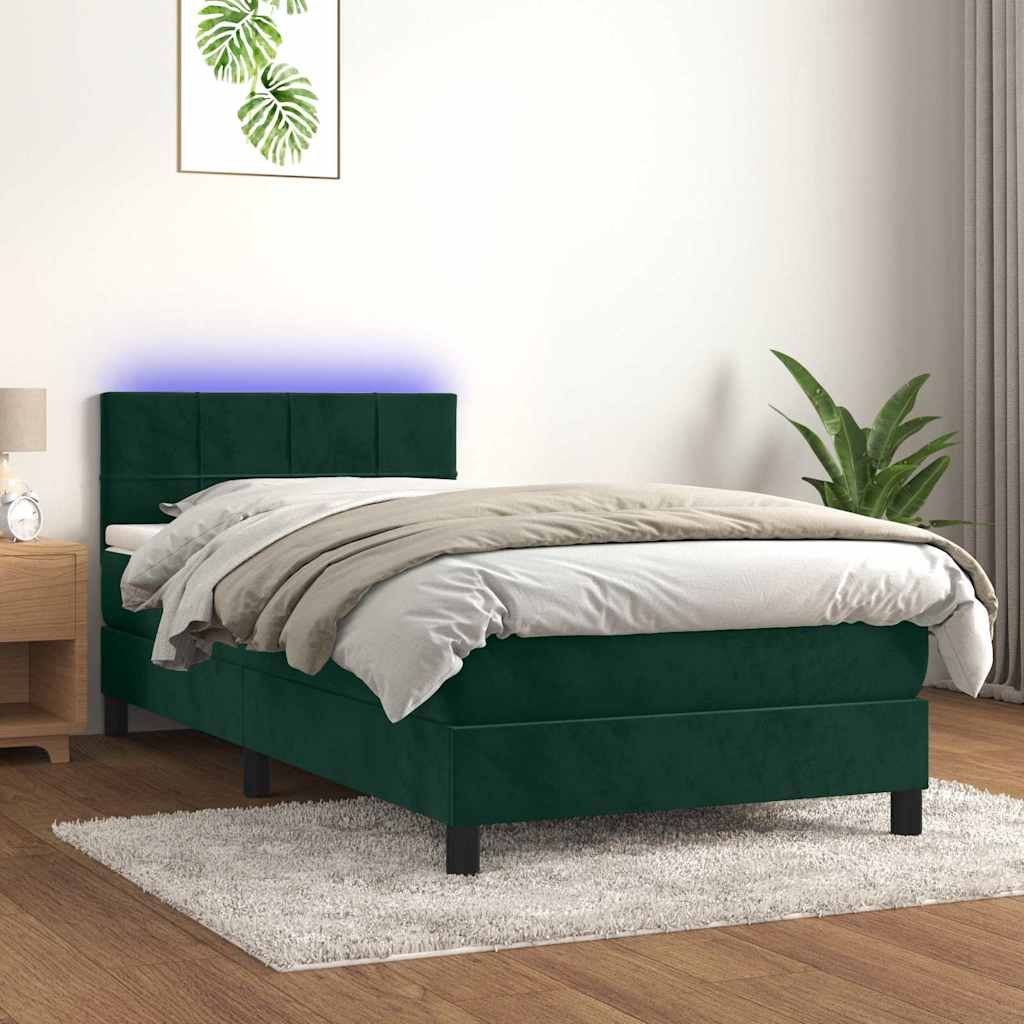Boxspringbett mit Matratze & LED Dunkelgrün 90x190 cm Samt
