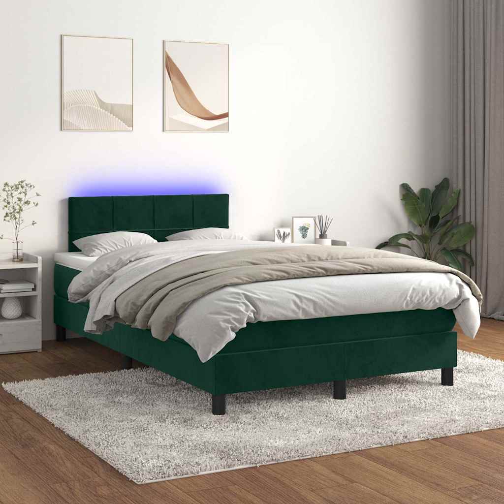 Boxspringbett mit Matratze & LED Dunkelgrün 120x200 cm Samt