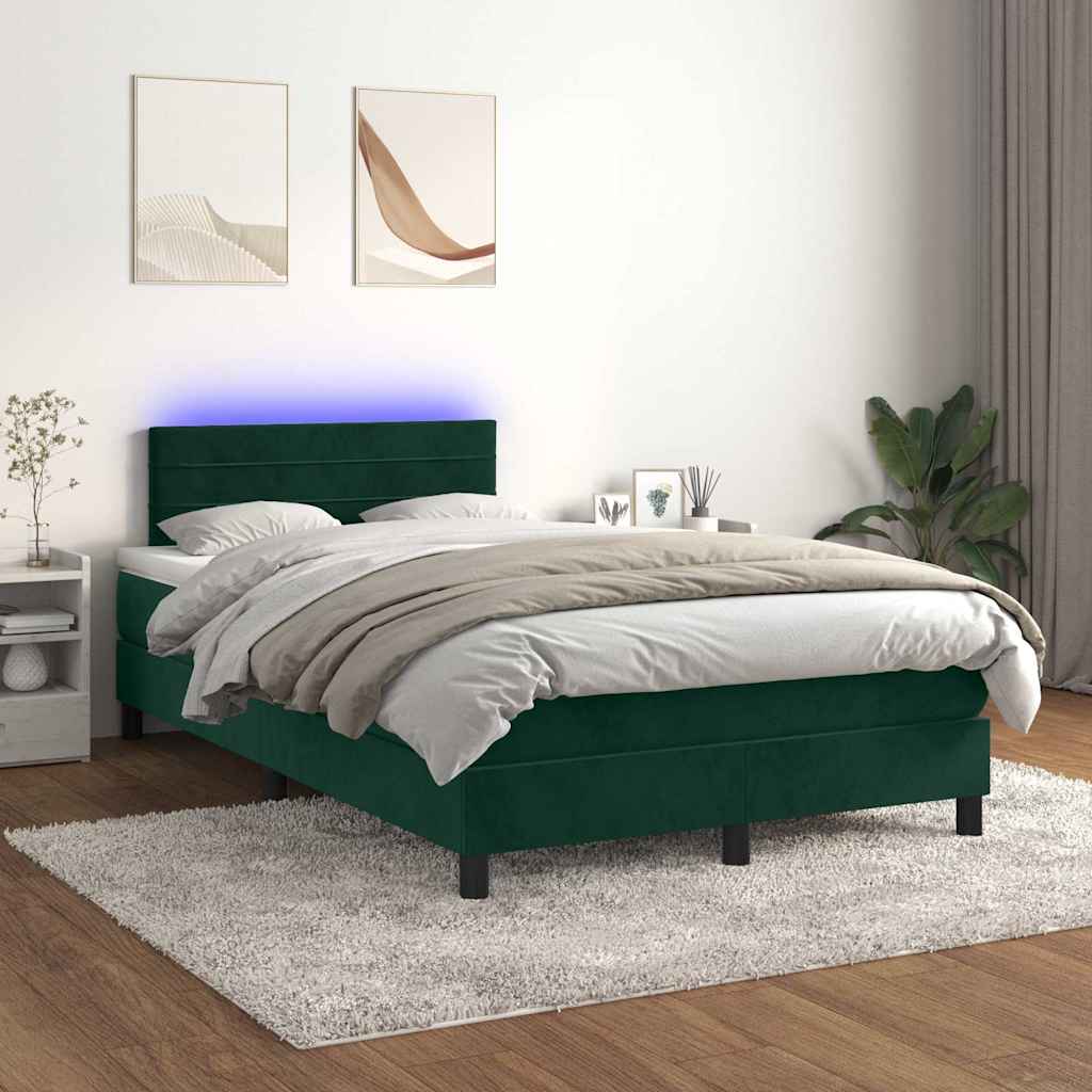 Boxspringbett mit Matratze & LED Dunkelgrün 120x200 cm Samt