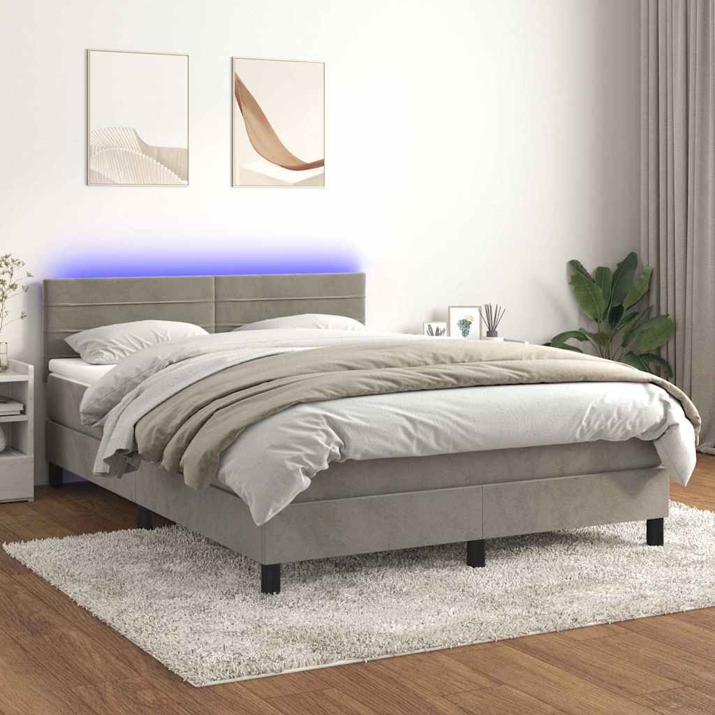 Boxspringbett mit Matratze & LED Hellgrau 140x190 cm Samt