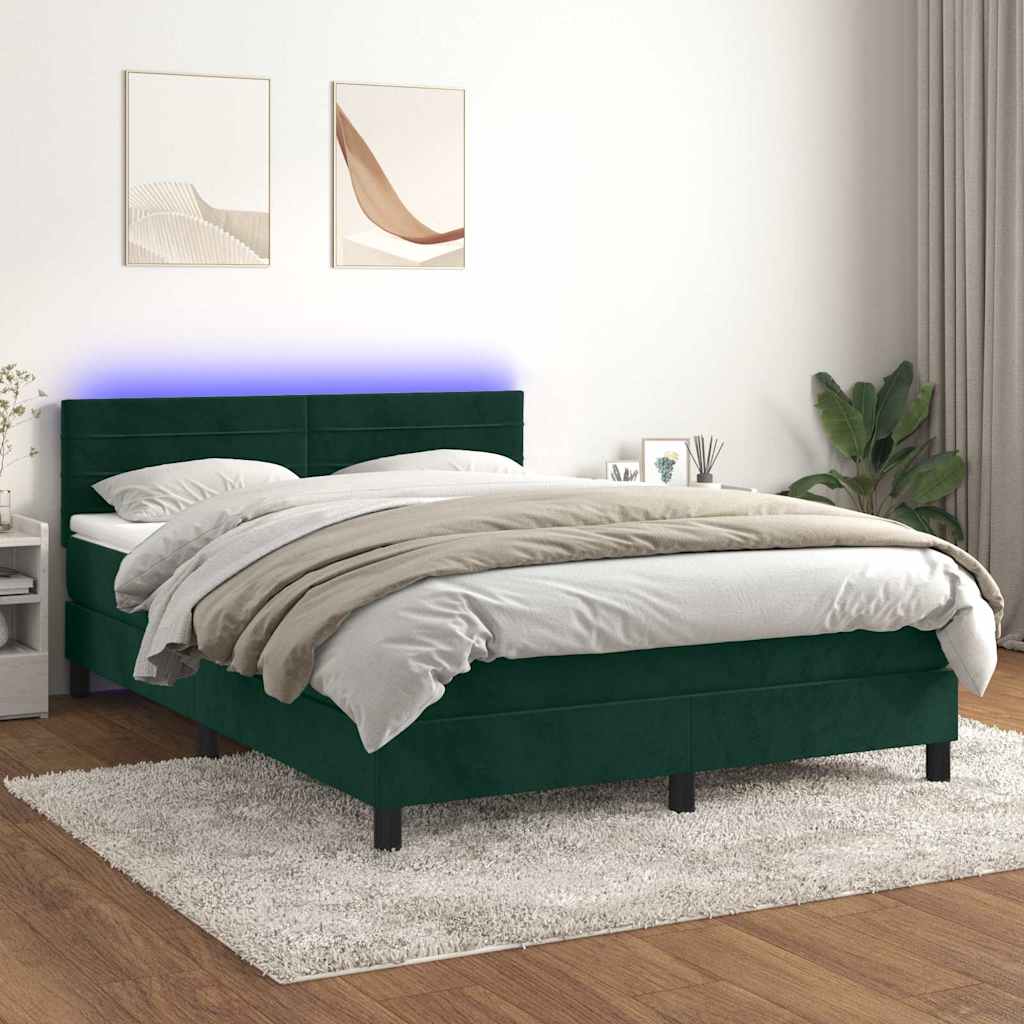 Boxspringbett mit Matratze & LED Dunkelgrün 140x200 cm Samt