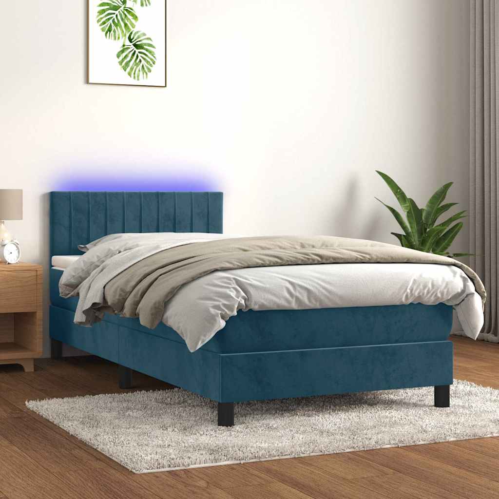 Boxspringbett mit Matratze & LED Dunkelblau 100x200 cm Samt