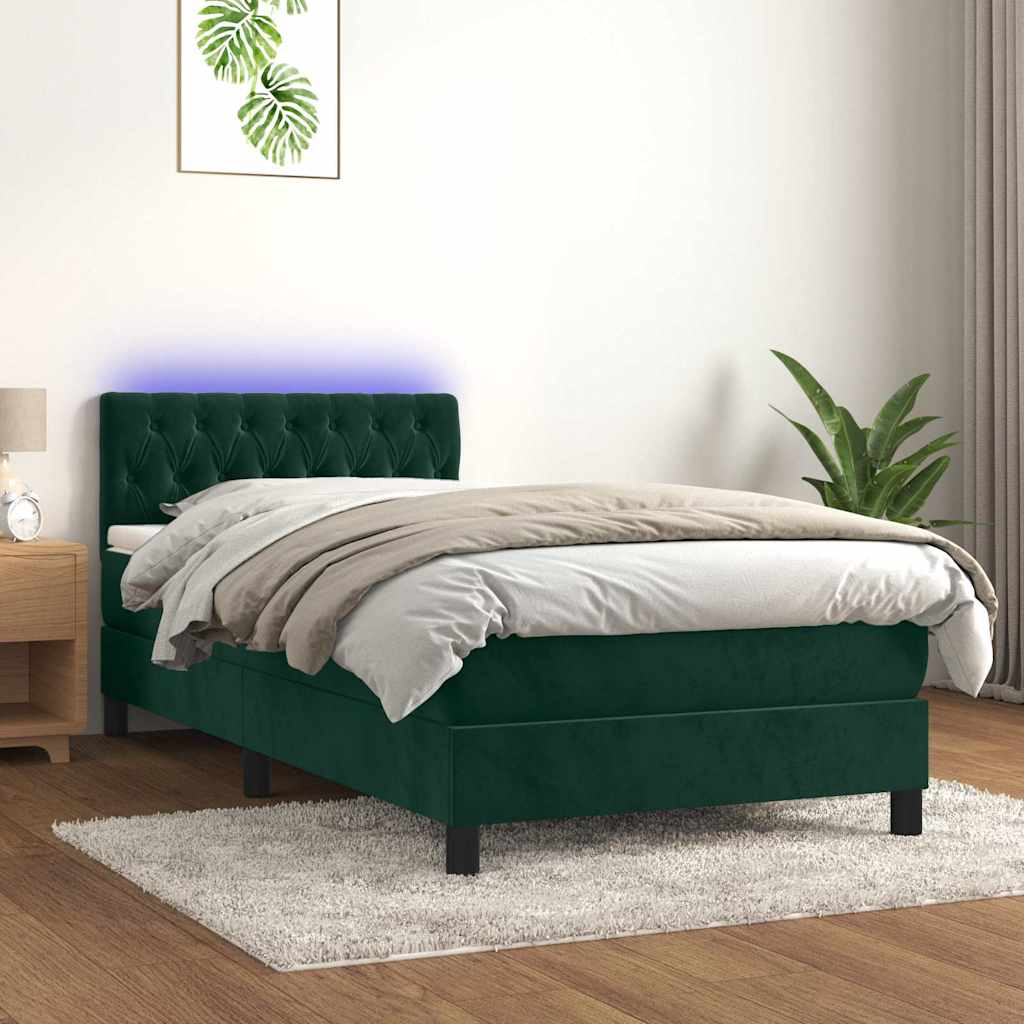 Boxspringbett mit Matratze & LED Dunkelgrün 90x190 cm Samt