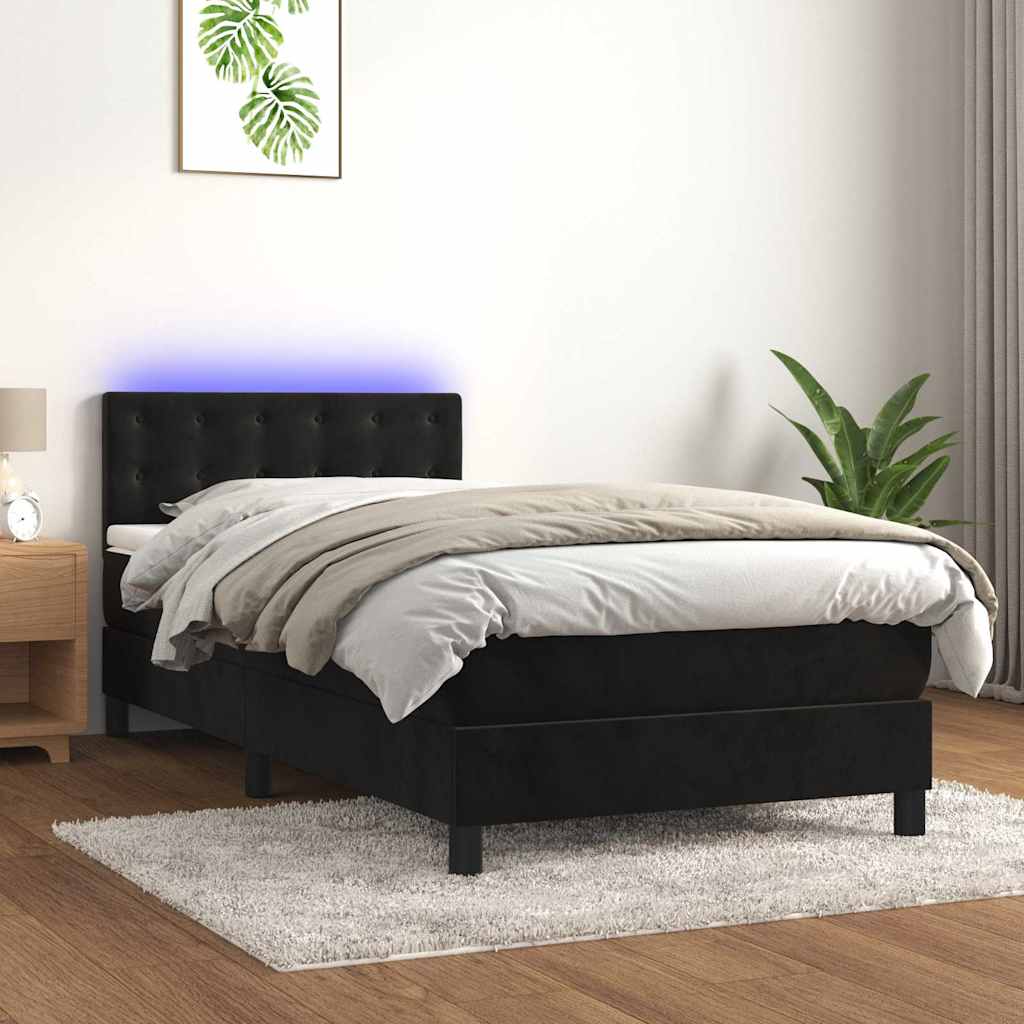 Boxspringbett mit Matratze & LED Schwarz 80x200 cm Samt