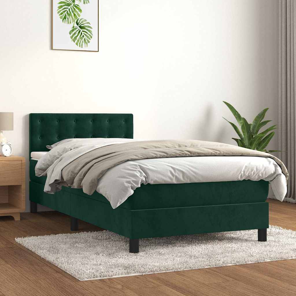 Boxspringbett mit Matratze & LED Dunkelgrün 80x200 cm Samt