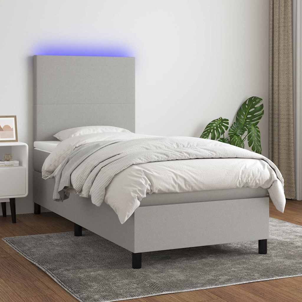 Boxspringbett mit Matratze & LED Hellgrau 80x200 cm Stoff