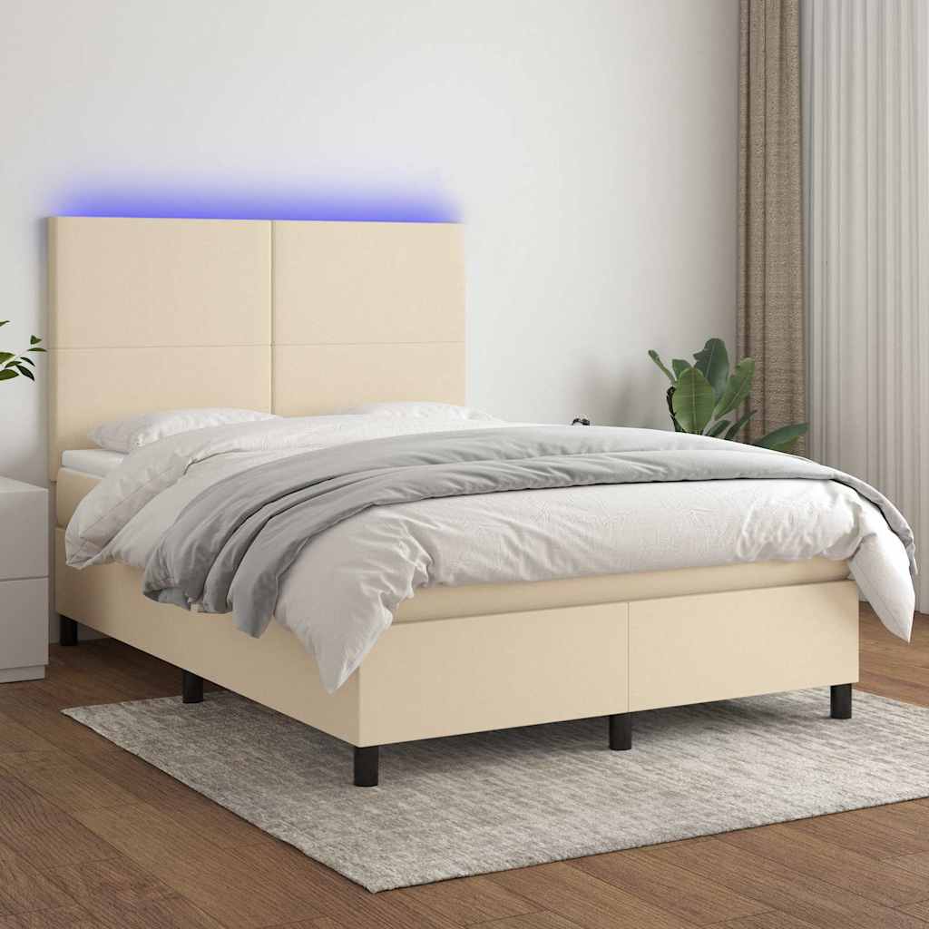 Boxspringbett mit Matratze & LED Creme 140x200 cm Stoff