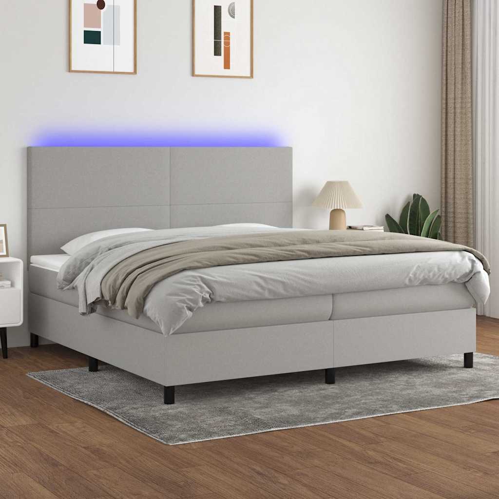 Boxspringbett mit Matratze & LED Hellgrau 200x200 cm Stoff