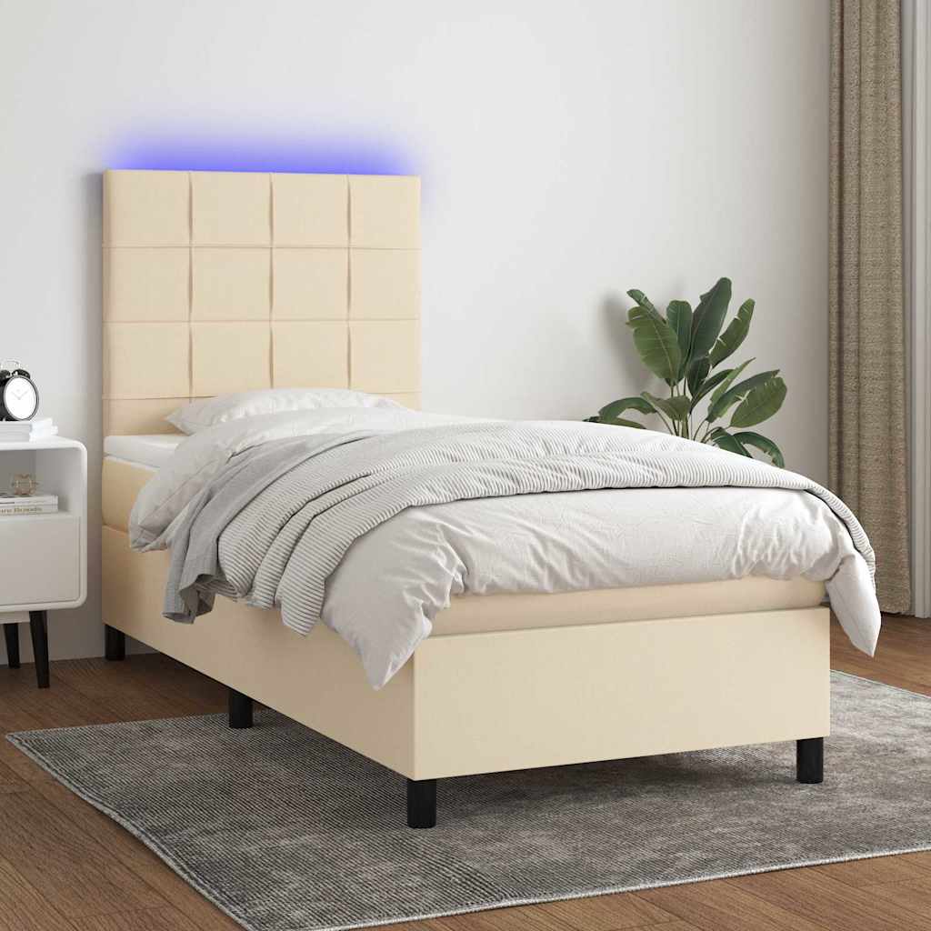 Boxspringbett mit Matratze & LED Creme 90x200 cm Stoff