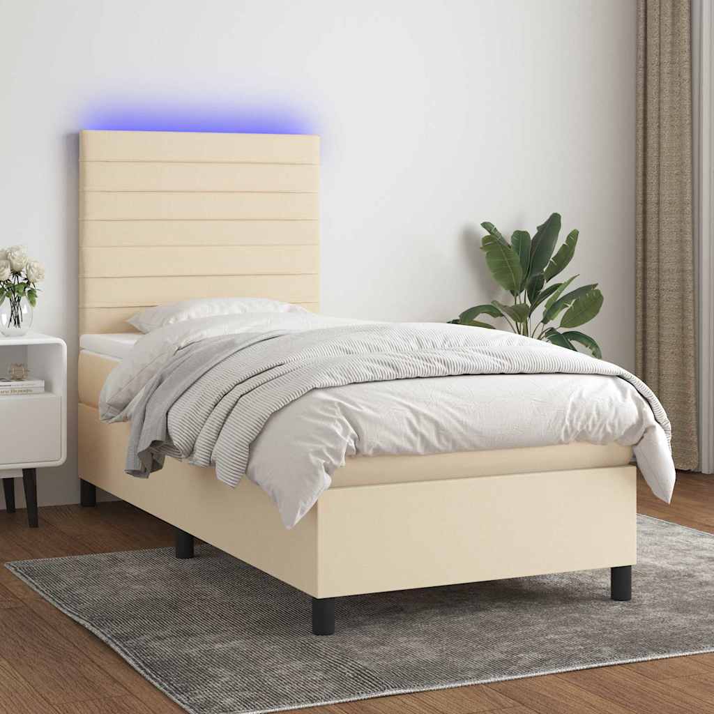 Boxspringbett mit Matratze & LED Creme 80x200 cm Stoff