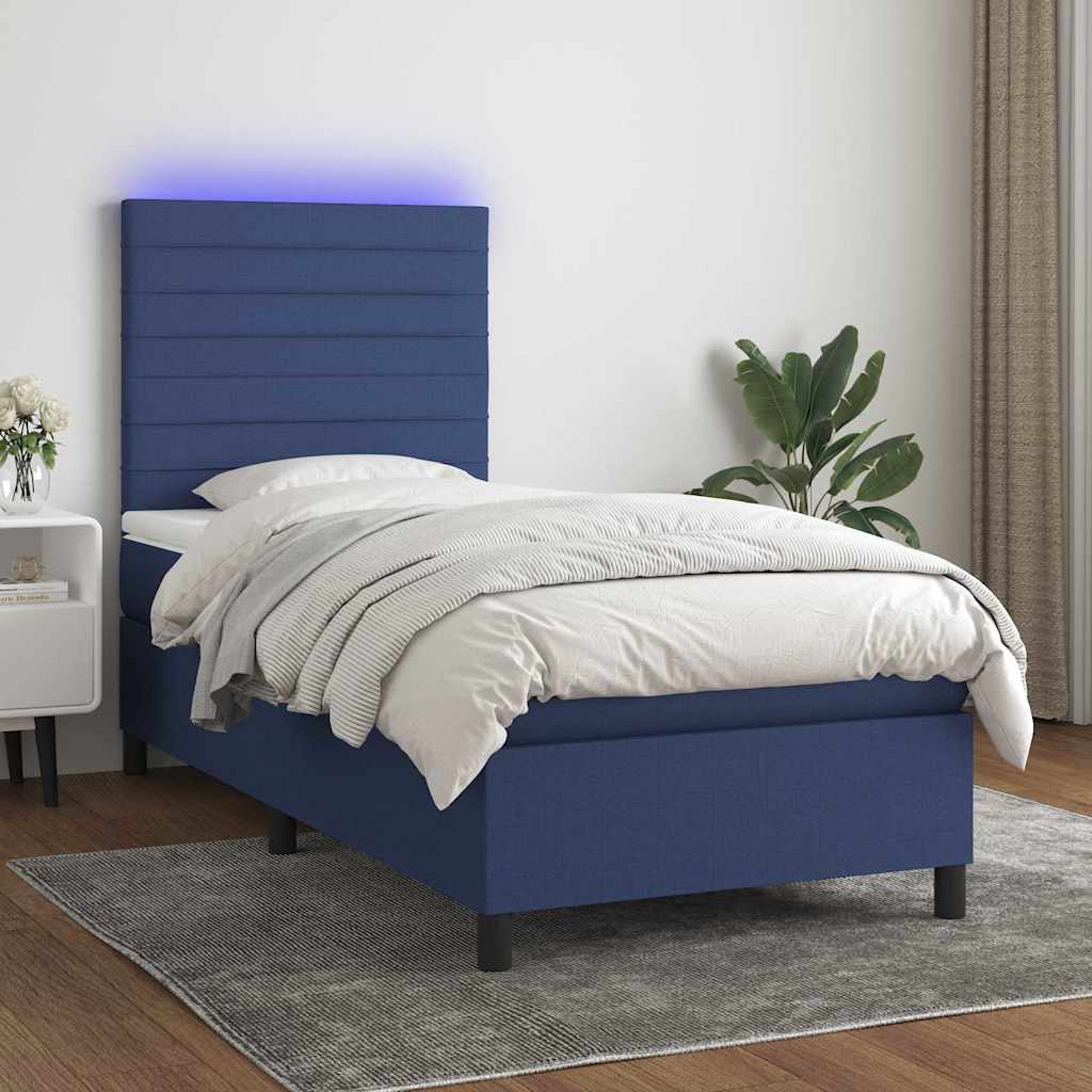 Boxspringbett mit Matratze & LED Blau 90x200 cm Stoff