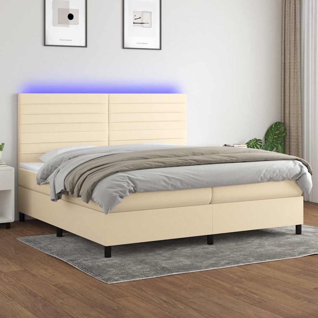 Boxspringbett mit Matratze & LED Creme 200x200 cm Stoff