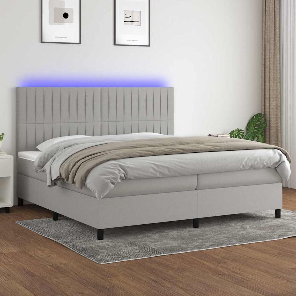 Boxspringbett mit Matratze & LED Hellgrau 200x200 cm Stoff