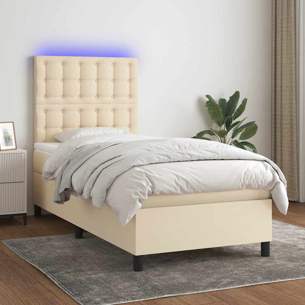 Boxspringbett mit Matratze & LED Creme 90x190 cm Stoff