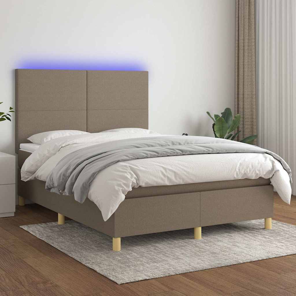 Boxspringbett mit Matratze & LED Taupe 140x190 cm Stoff