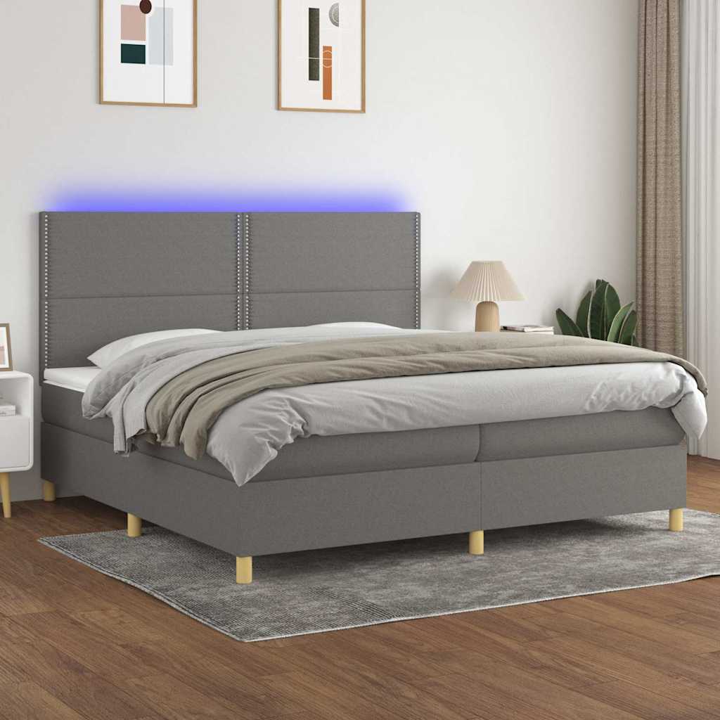 Boxspringbett mit Matratze & LED Dunkelgrau 200x200 cm Stoff