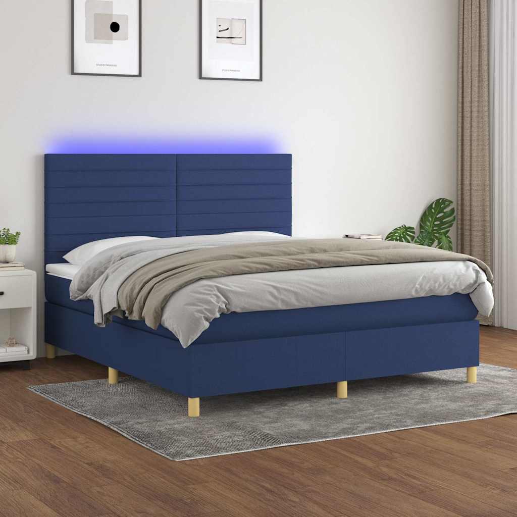 Boxspringbett mit Matratze & LED Blau 180x200 cm Stoff