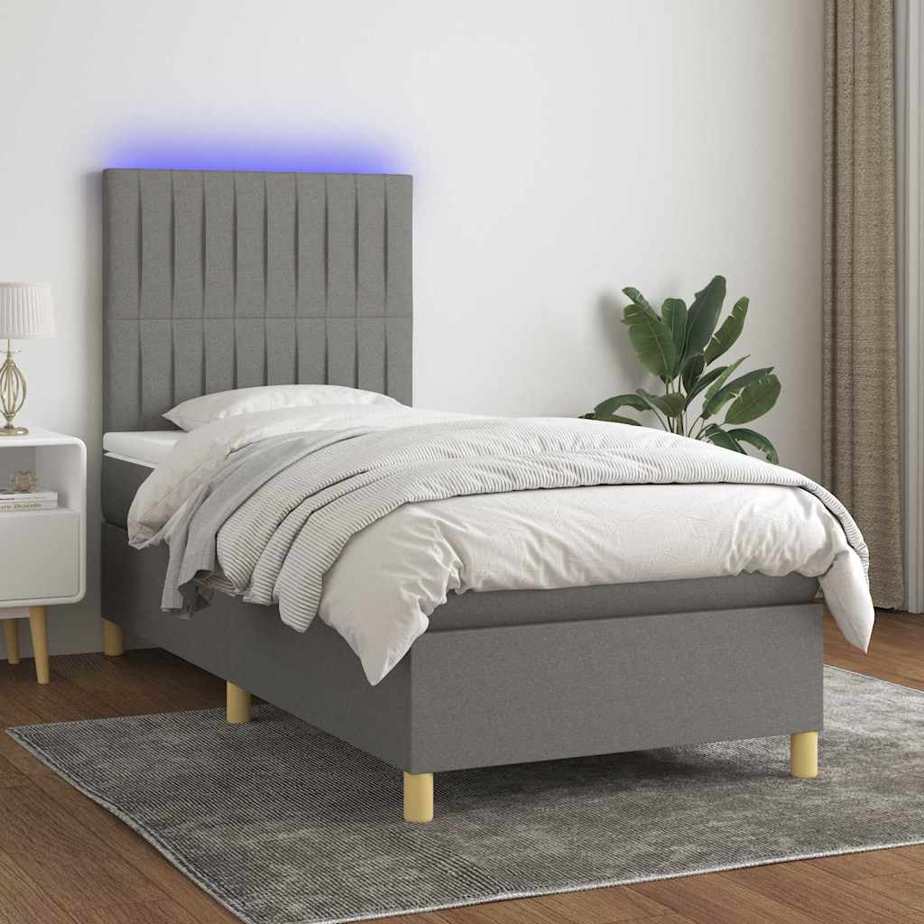 Boxspringbett mit Matratze & LED Dunkelgrau 90x190 cm Stoff