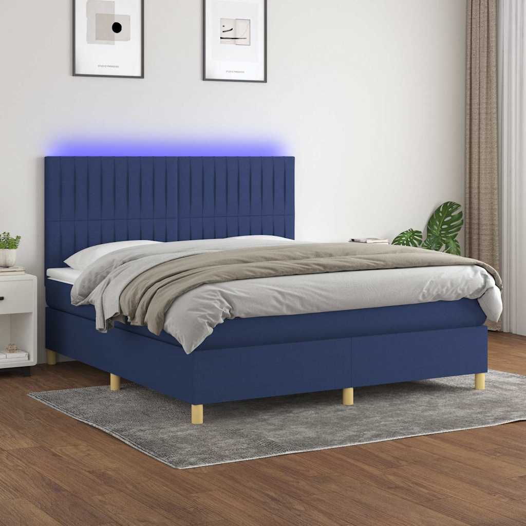 Boxspringbett mit Matratze & LED Blau 180x200 cm Stoff