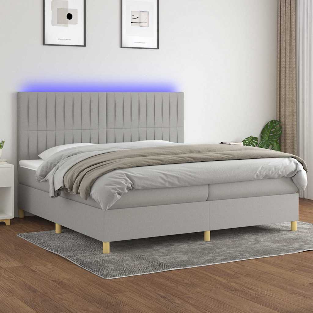 Boxspringbett mit Matratze & LED Hellgrau 200x200 cm Stoff